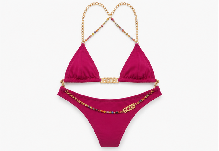 Bikini GCDS Fucsia con Catena Gioiello e Logo Dorato