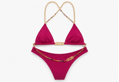 Bikini GCDS Fucsia con Catena Gioiello e Logo Dorato