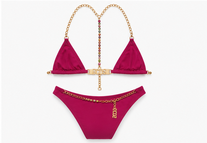 Bikini GCDS Fucsia con Catena Gioiello e Logo Dorato